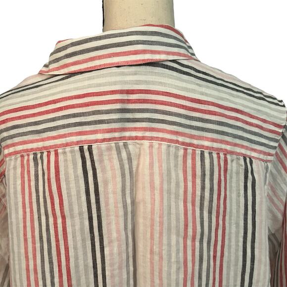 Love Linen J Jill 100% Linen Striped Lagenlook Button Down Essential Top Sz 3X - Picture 4 of 5